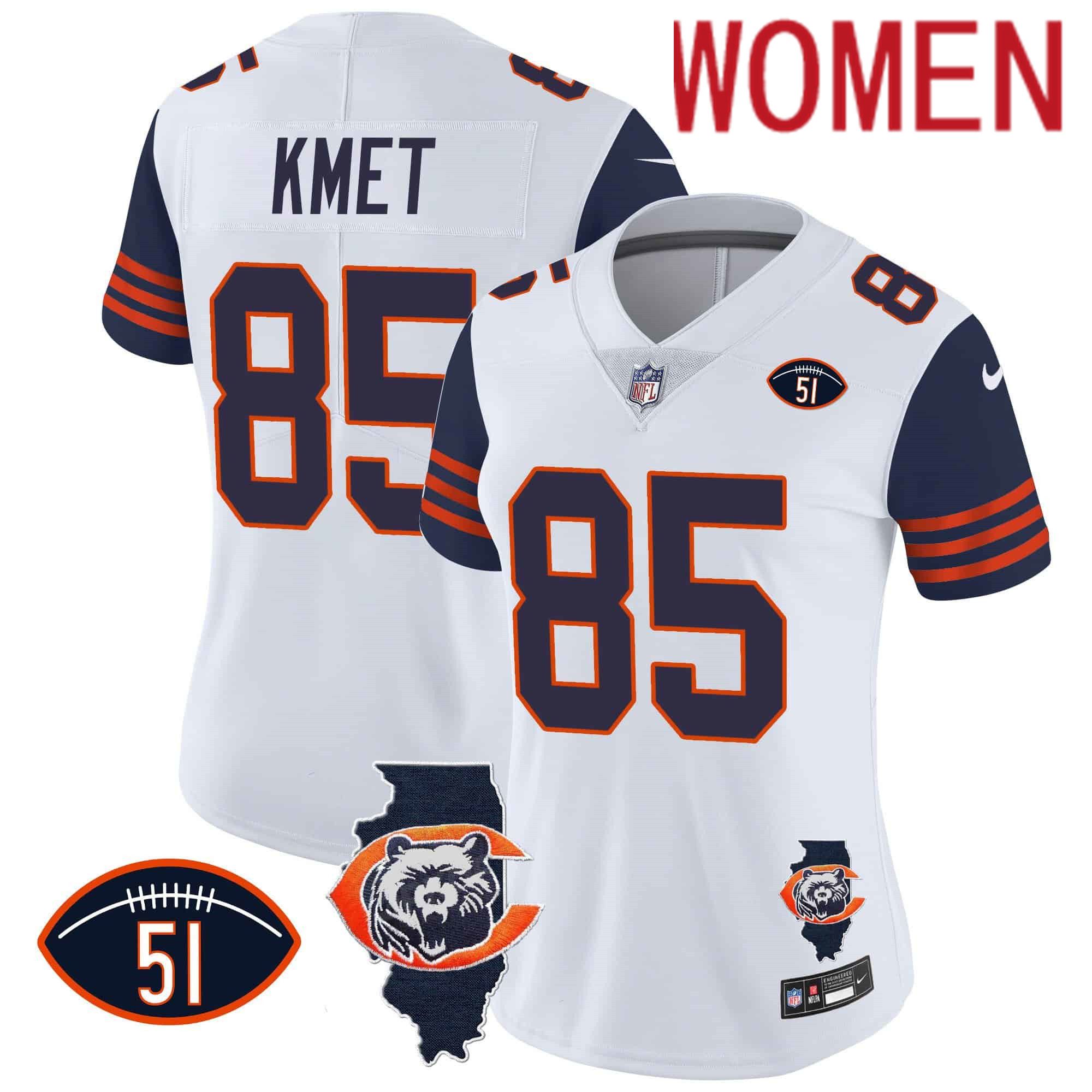 Women Chicago Bears #85 Kmet White 2024 Nike Throwback Illinois Patch Vapor NFL Jersey style 1->women nfl jersey->Women Jersey